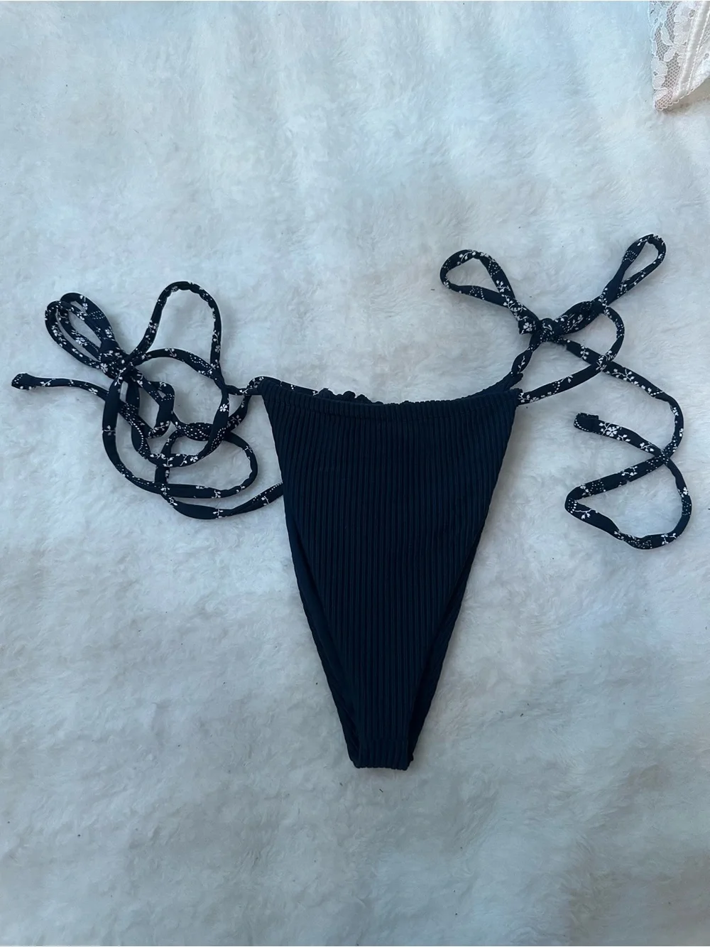 New! Frankie's Bikinis Navy Blue Tia Ribbed String Bikini Bottom 39320